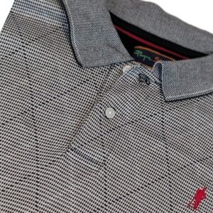 Payne Stewart Mens XL Gray Argyle Cotton Short Sleeve Polo Golf Shirt Logo